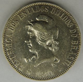 Brazil 2000 Reis,  1910.  Silver. photo