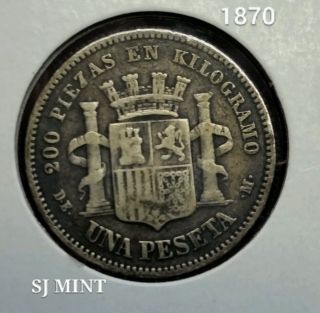 1870 Silver One Pesetas - Spain photo