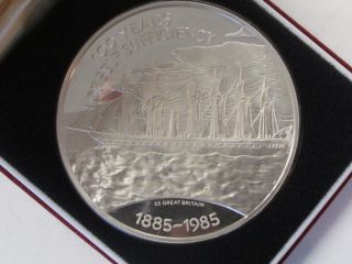 1985 Falkland Islands 25 Pounds - Proof - 100 Years Of Sufficiency - Silver photo