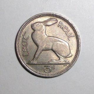 1968 Ireland 3 Pence,  Hare Rabbit Bunny,  Animal Wildlife Coin photo