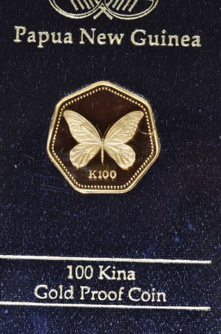 1990 100 Kina Gold Butterfly Papua Guinea Solid.  999 Gold Coin,  Uncirculated photo