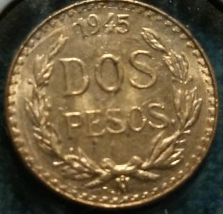 1945 Two Pesos Mexico Gold Coin Bu? Ungraded Cirulated Us S&h photo