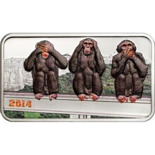 Tanzania 2014 1000 Shillings - The Three Wise Monkeys - 1oz Silver Coin photo