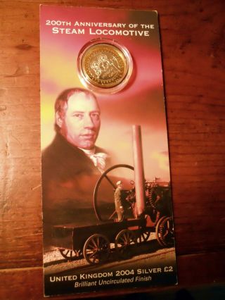 British Sterling Proof 2 Pound Coin,  Commemorative Steam Locomotive 200th Year photo