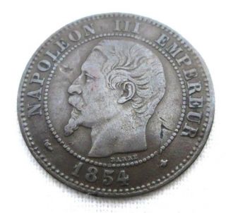 1854bb 2 Centimes Coin France French Fine 2nd Empire Napoleon Iii Km776.  3 photo