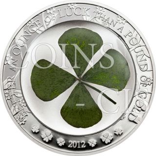 Palau 2012 5$ Ounce Of Luck Four Leaf Clover Proof Silver Coin photo