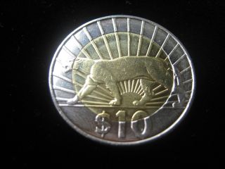 2011 Uruguay 10 Pesos Puma Cat Animal Bi - Metal Coin Unc photo