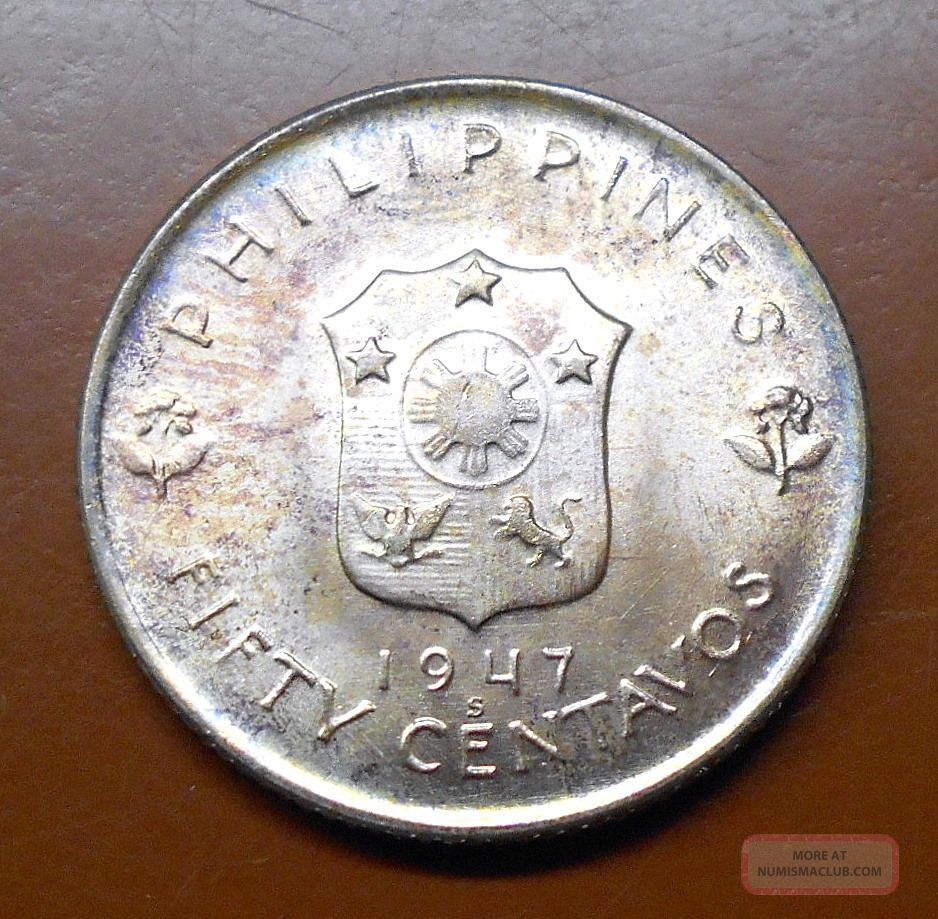 1947 S Philippines Silver 50 Centavos - Uncirculated - Macarthur
