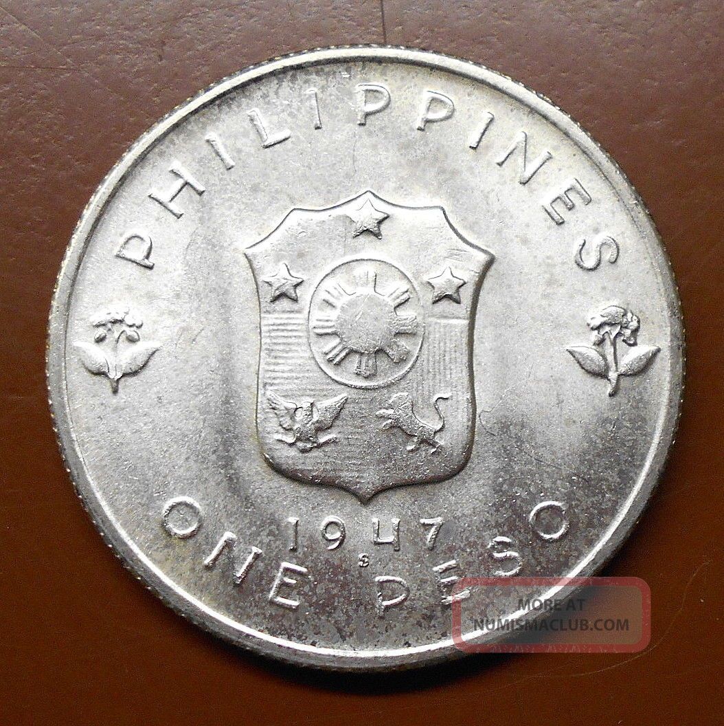 1947 S Philippines Silver One Peso - Uncirculated - Macarthur