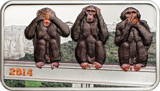 2014 1oz Silver Coin - Three Wise Monkeys - See No Evil Hear No Evil Speak No Evil photo