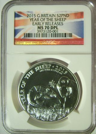 2015 Great Britain U.  K.  £2 1 Oz.  Silver Year Of Sheep Ngc Ms70 Dpl Er Rare photo