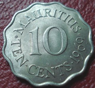 1969 Mauritius 10 Cents In Au photo