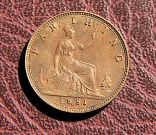 Great Britain,  Gb,  1881h Farthing Coin,  With Luster photo