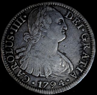 1794 Mo Fm Spanish Mexico 8 Reales Silver Coin Carolus Iiii photo