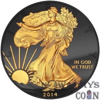 Usa Golden Enigma 2014 1$ Black Ruthenium Walking Liberty Gilded 1oz Silver Coin photo