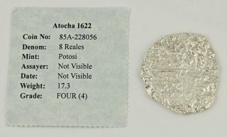 Marvelous Atocha 1622 Grade 4 Silver Cob 8 Reales Phillip Iii Shipwreck Treasure photo