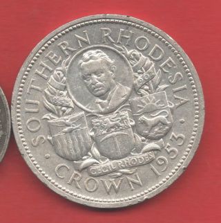 1953 Southern Rhodesia Silver Crown Coin.  Cecil Rhodes Centennial.  5/ - photo