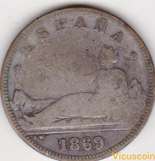 1870 - Spain - 2 Pesetas Spanish Silver Coin - 1º Spanish Republic photo