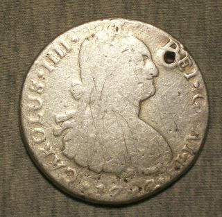 Antique Spain Spanish Colonial Carolus Iiii 1797 Sterling Silver Coin photo