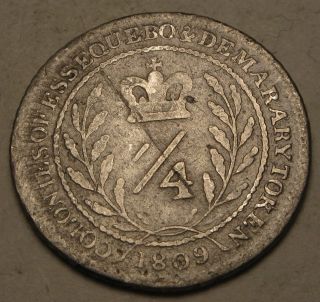 Essequibo & Demerary 1/4 Guilder 1809 - Silver 811 photo