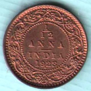 British India - 1928 - 1/12 Anna - Kg V Emperor - Rare Coin U - 6 photo