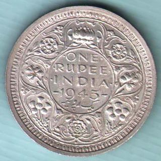 British India - 1945 - One Rupee - Bombay - Kg Vi - Rare Silver Coin U - 4 photo