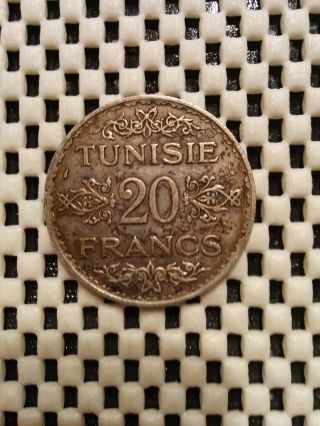1935 - 1353 Tunisia 20 Franc Silver Coin photo