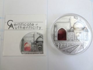 2014 $10 Palau Mineral Art Taj Mahal 2 Oz Silver Coin photo
