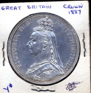 Great Britain Crown 1887 Silver Coin Queen Victoria photo
