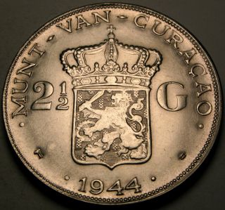 Curacao (netherlands) 2 - 1/2 Gulden 1944 D - Silver - Wilhelmina I.  - Xf - 922 photo