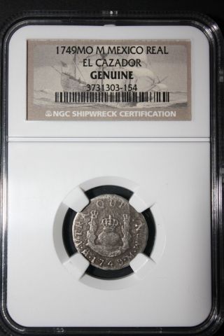 1749 El Cazador Shipwreck 1 Real Two Pillar Coin; Ngc Certified,  Detailed photo