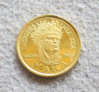 1962 Gold Caciques De Venezuela 5 Bolivares Mara Indian Chief Proof Coin photo