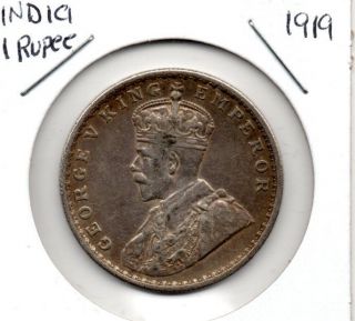 1919 Silver George V Indian 1 Rupee In Au photo
