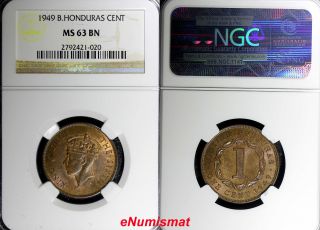 British Honduras George Vi Bronze 1949 1 Cent Mintage - 100,  000 Ngc Ms63 Bn Km 24 photo