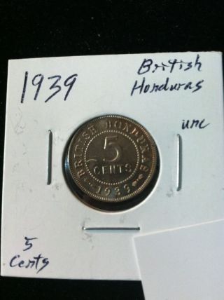 British Honduras 5 Five Cents Uncirculated 1939 Coin photo