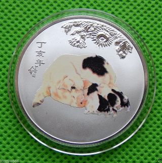 Chinese Year Auspicious Color Silver Plated 12 Zodiac - Pig photo