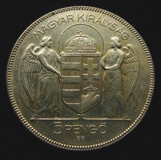 Hungary ● 5 Pengo 1930 Horti ● Silver.  640 ● 25 G ● Ø 36 Mm photo