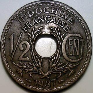 1937 French Indochina 1/2 Cent - Bronze photo