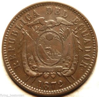 Ecuador Copper 1 Centavo 1872 (better Date) Heaton photo