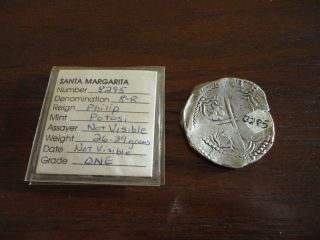 Spain 8 Reales 1622 Santa Margarita Silver Coin W From Mel Fisher Key West photo