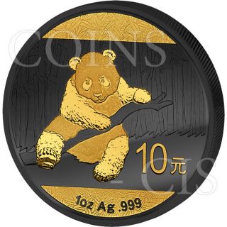 China 2014 10 Yuan Panda Golden Enigma Edition Ruthenium Gilded Bu Silver Coin photo