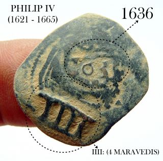 1636 &1655 Pirate Cobs Spanish 6 & 8 Maravedis Colonial Coin Felipe Philip Iv photo