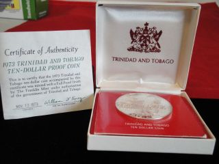 1973 Trinidad & Tobago $10 Sterling Silver Proof Coin Bu photo