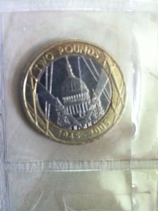 Rare Uk 2 Two Pound Bi - Metallic Coin 2005 End Of World War Ii photo