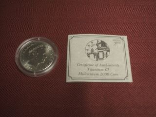 1999 Gibraltar Titanium 5 Pound Coin Millennium 2000 £5 Queen Elizabeth Time photo