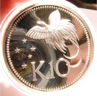 Papua Guinea 10 Kina 1978,  Proof Silver Coin W/ Raggiana Bird Of Paradise photo