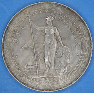 1907 Great Britain One Trade Dollar Silver Coin For China / Hong Kong photo