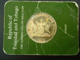 1976 Trinidad & Tobago $100 Dollar Proof Gold Coin photo