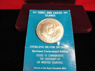 1974 Turks & Caicos Sterling Silver 20 Crown Coin Bu photo