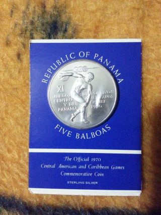 ' 70 Panama 5 Balboas Official Central American&caribbean Games Silver Coin photo